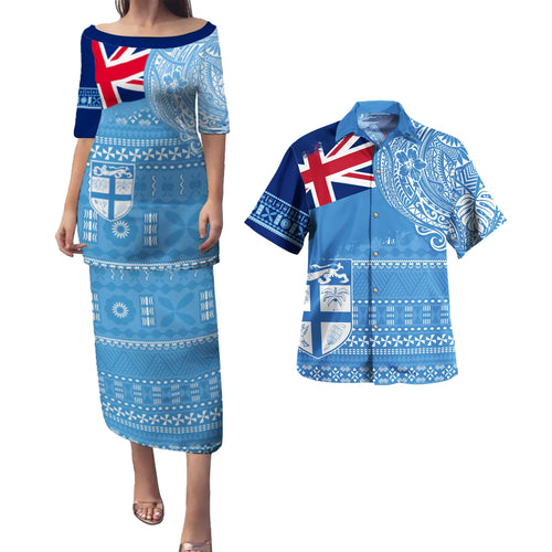 Fiji Combo Puletasi And Shirt Flag With Coat Of Arms