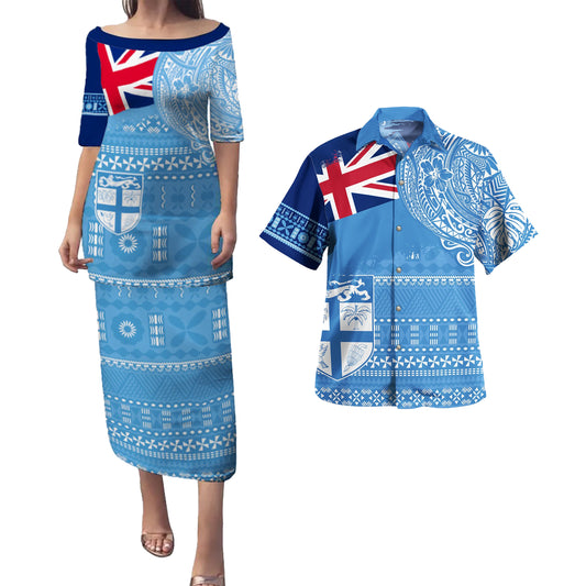 Fiji Combo Puletasi And Shirt Flag With Coat Of Arms
