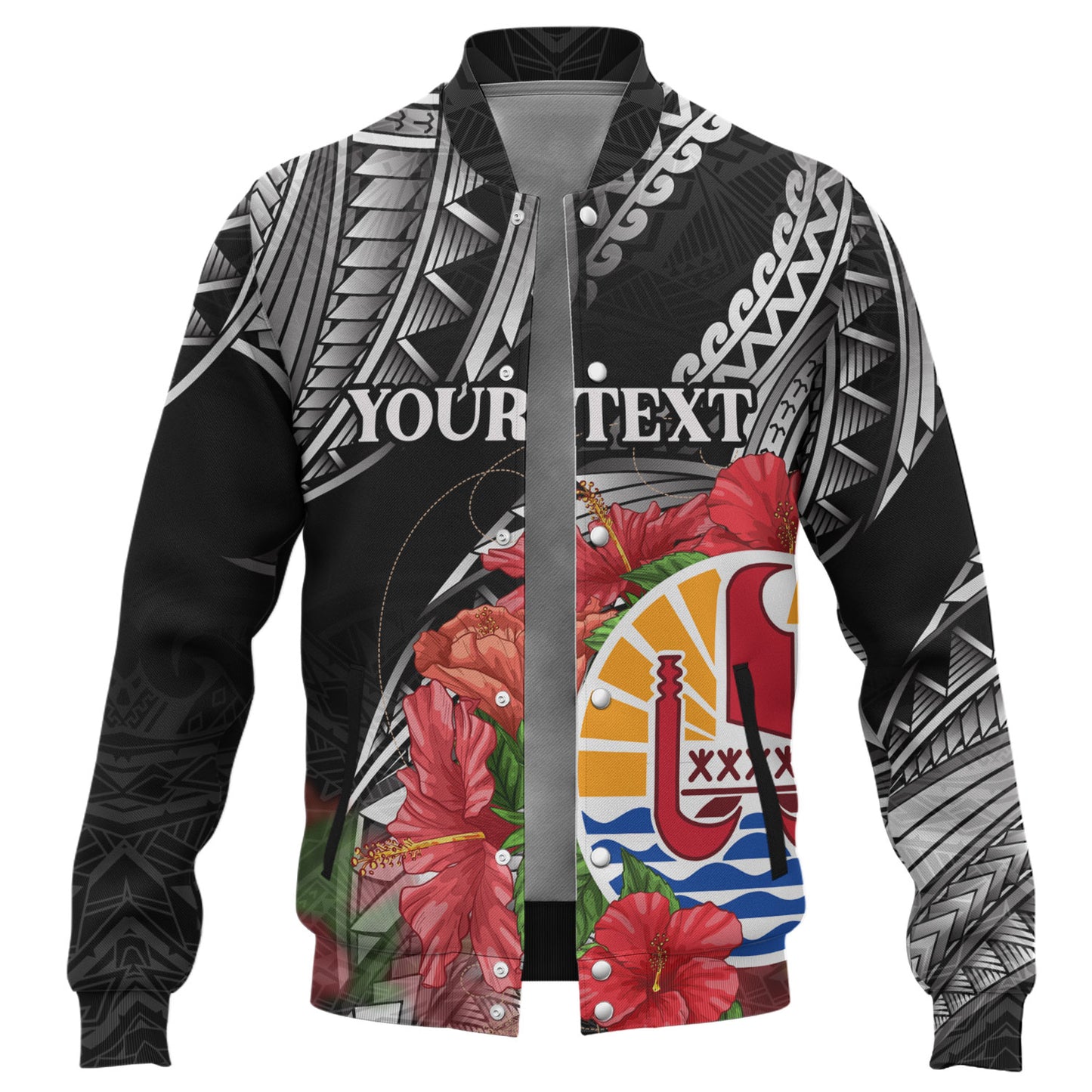 French Polynesia Custom Personalised Baseball Jacket Seal Hibiscus Flowers Special Style
