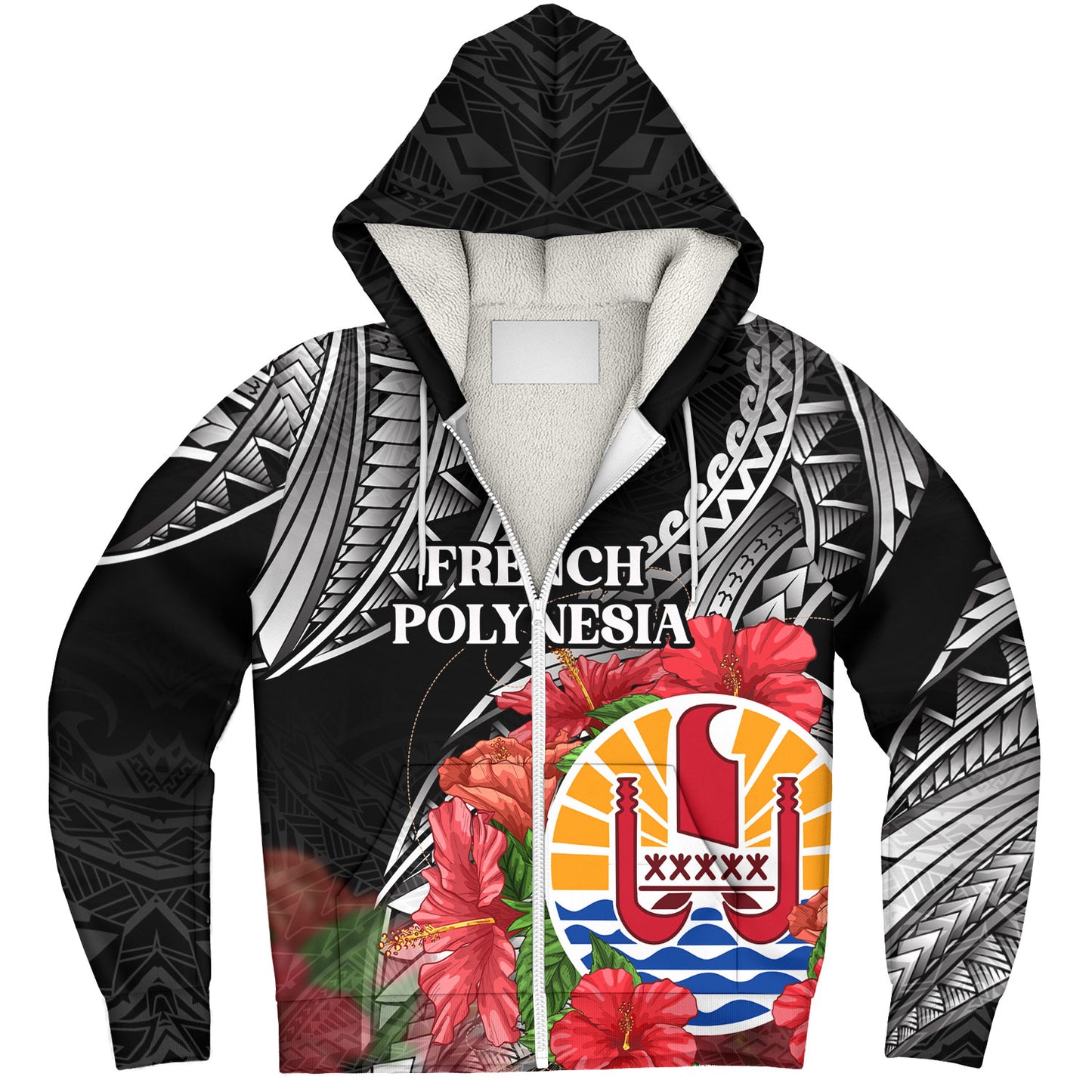 French Polynesia Custom Personalised Sherpa Hoodie Seal Hibiscus Flowers Special Style