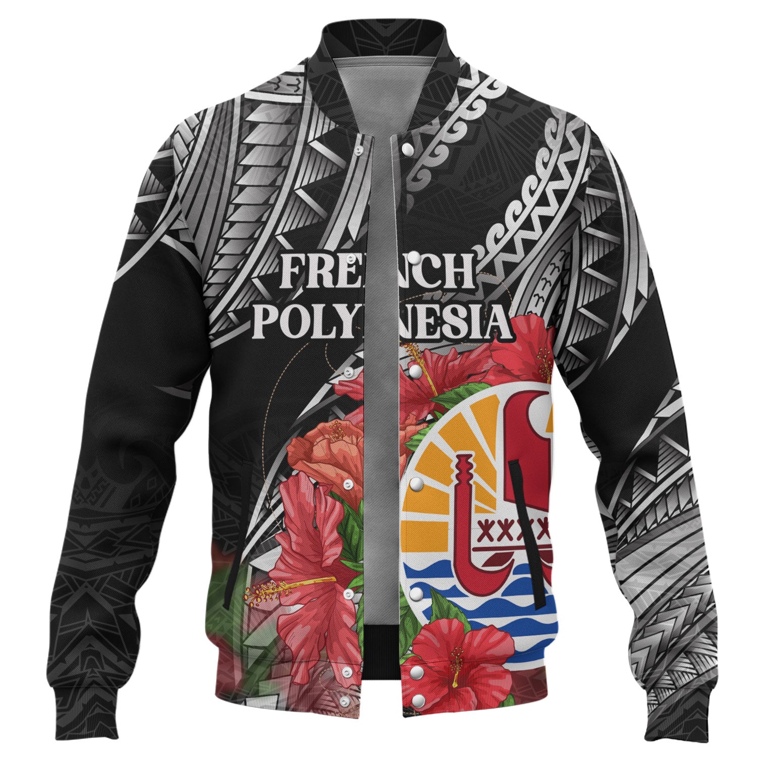 French Polynesia Custom Personalised Baseball Jacket Seal Hibiscus Flowers Special Style