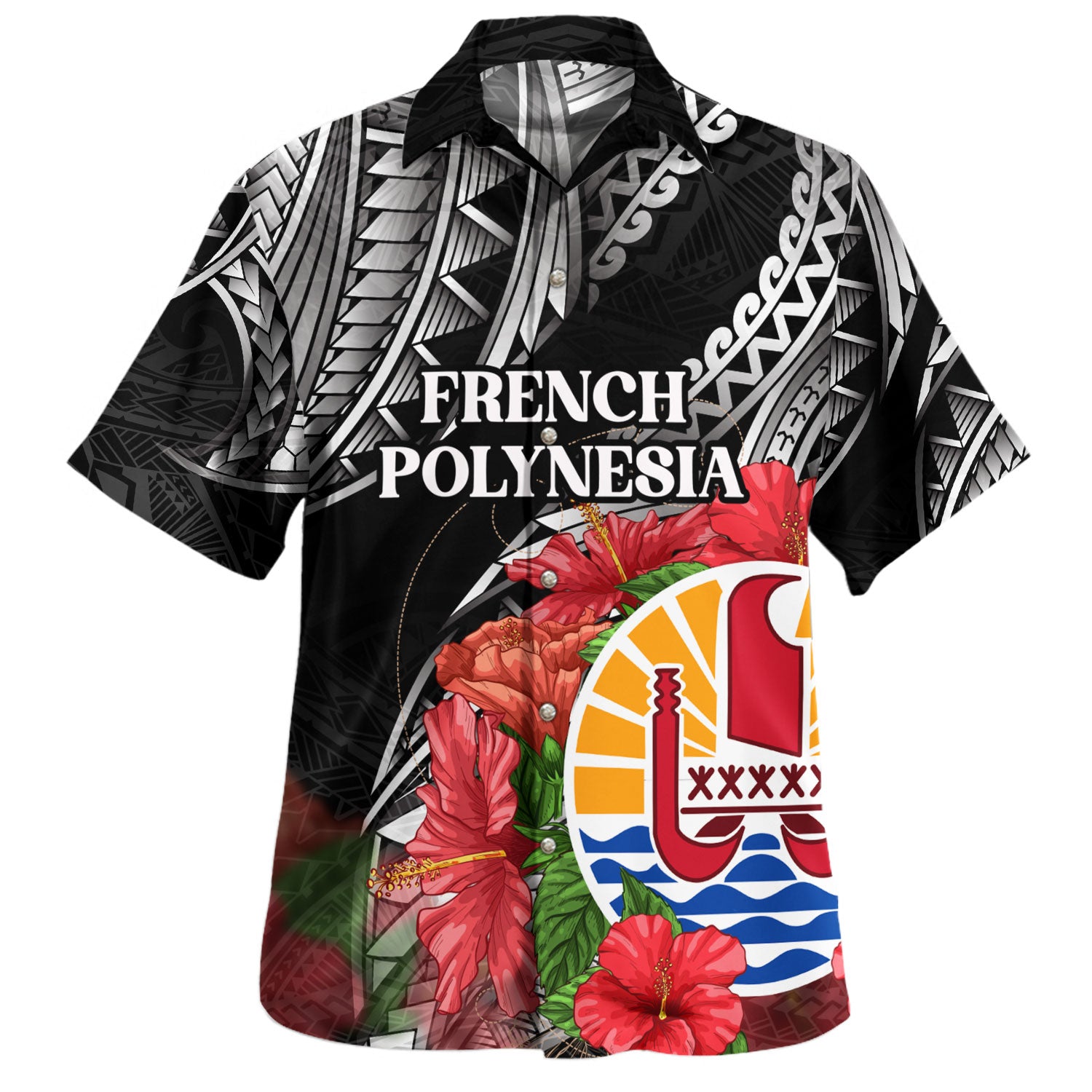 Tahiti Custom Personalised Hawaiian Shirt Hibiscus And Plumeria With Palm Branches Vintage Style