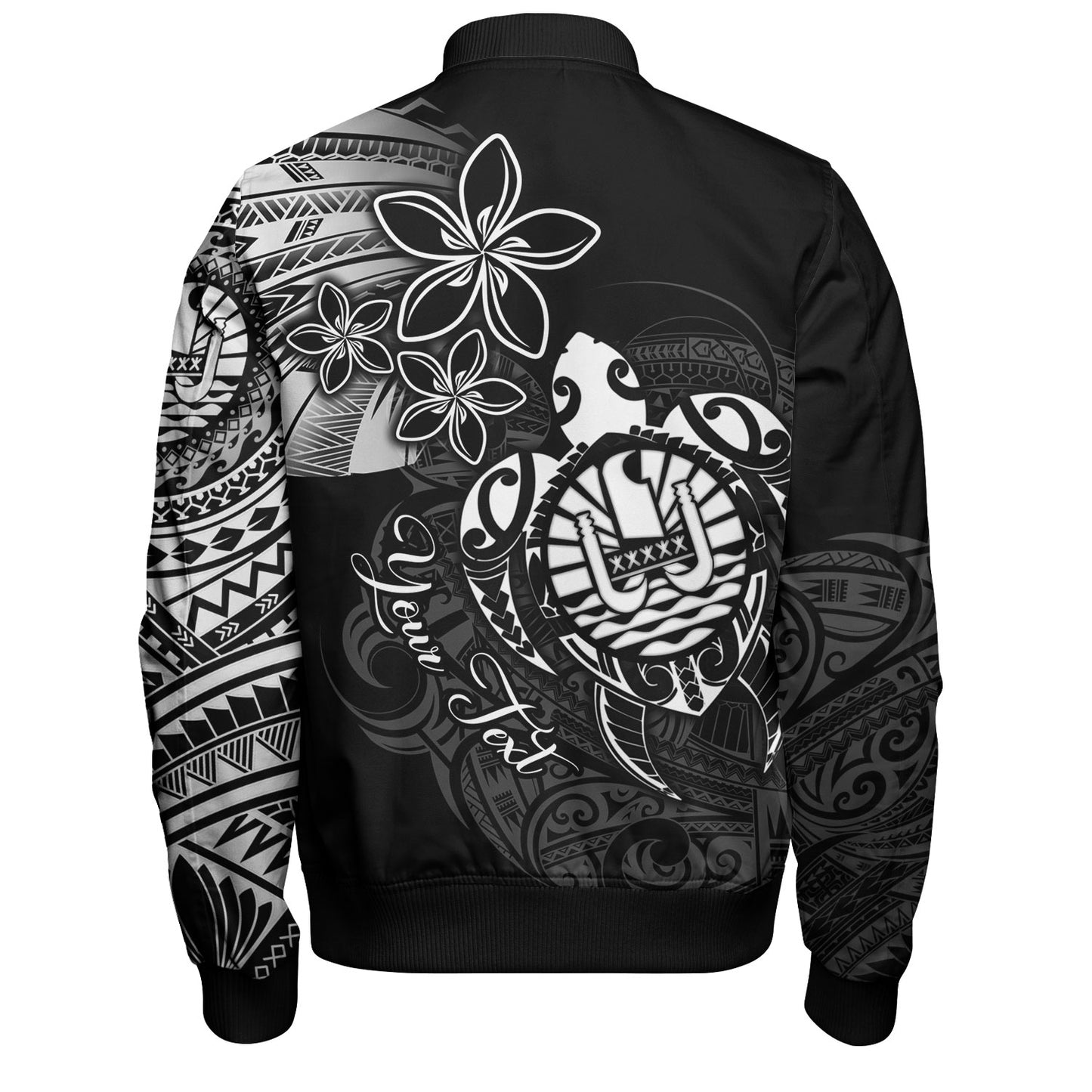 French Polynesia Custom Personalised Bomber Jacket Seal Turtle Plumeria Tribal Patterns