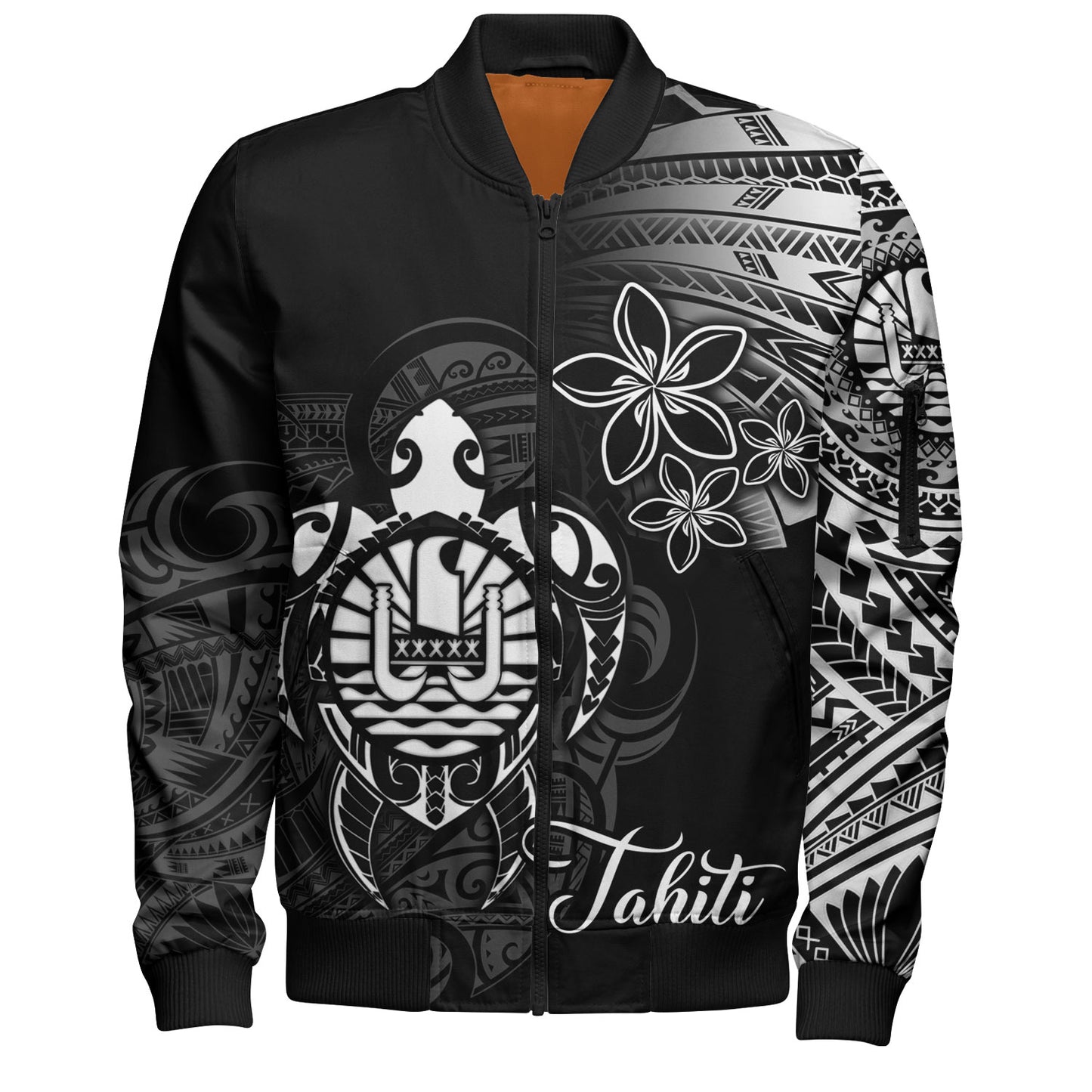 French Polynesia Custom Personalised Bomber Jacket Seal Turtle Plumeria Tribal Patterns