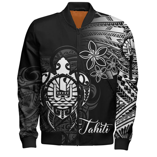 French Polynesia Custom Personalised Bomber Jacket Seal Turtle Plumeria Tribal Patterns