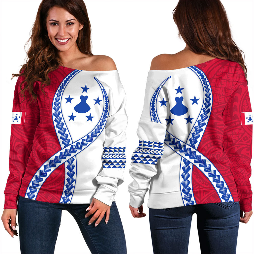Austral Islands Off Shoulder Sweatshirt Tribal Polynesian In My Heart