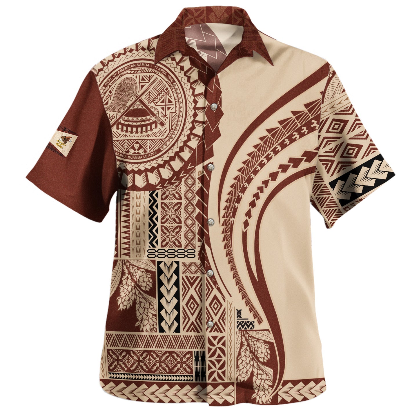 American Samoa Hawaiian Shirt Samoan Siapo Brown Design