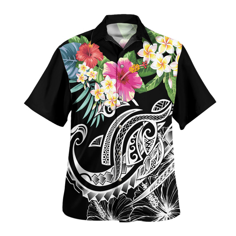 Polynesia Combo Dress And Shirt Summer Plumeria Black