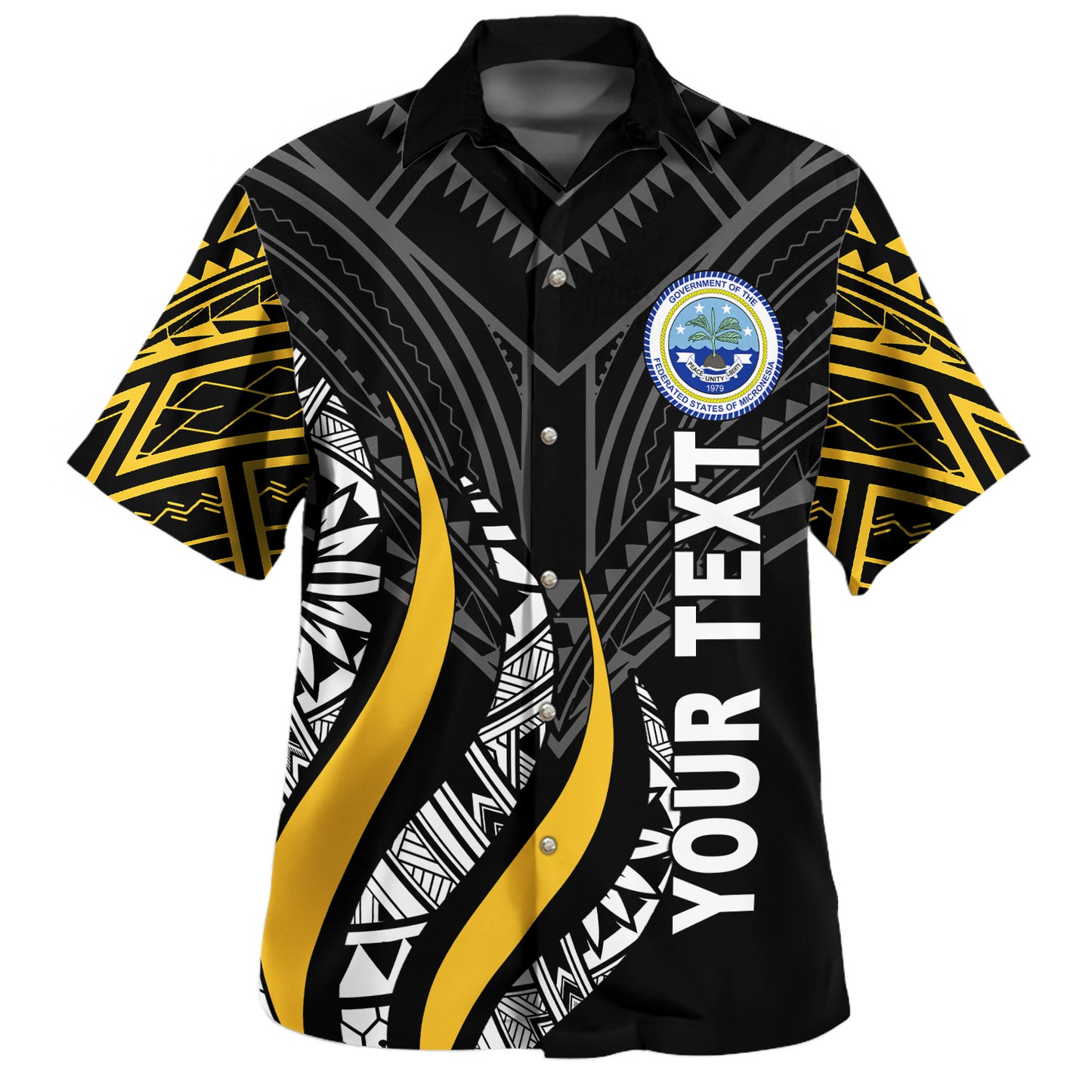Federated States Of Micronesia Custom Personalised Hawaiian Shirt Strong Fire Pattern Gold
