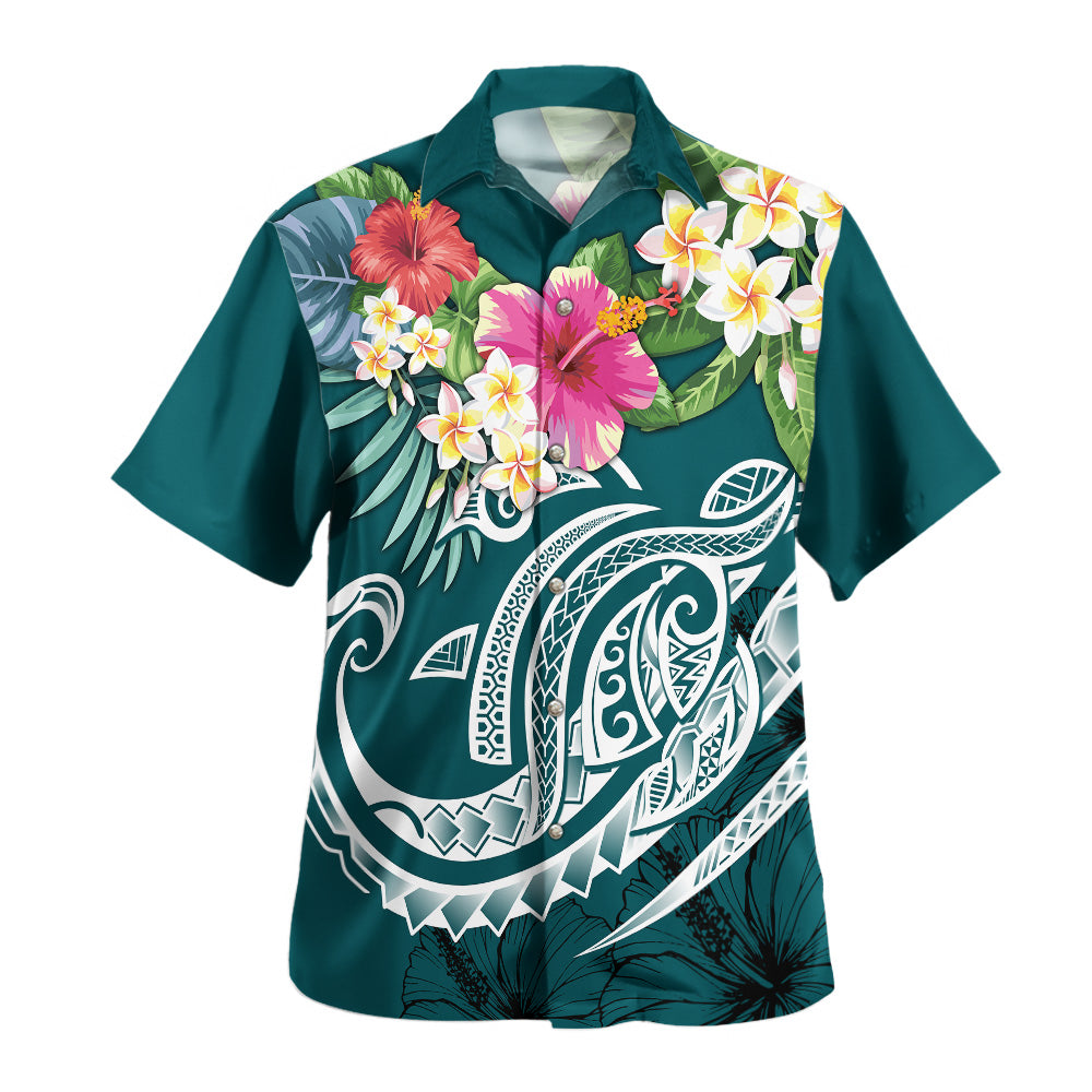 Polynesia Combo Dress And Shirt Summer Plumeria Green