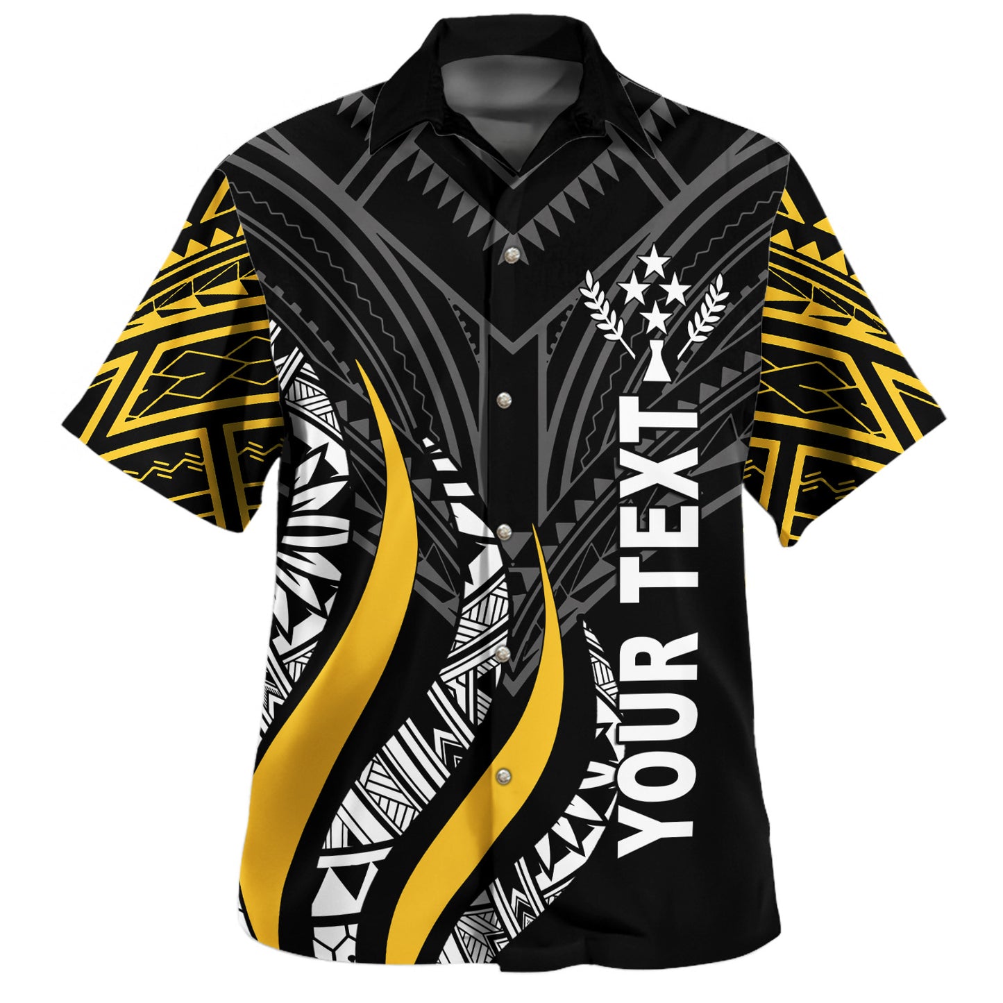 Kosrae Custom Personalised Hawaiian Shirt Strong Fire Pattern Gold