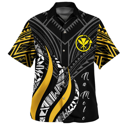 (Na Mele) Hawaii Hawaiian Shirt Strong Fire Pattern Gold