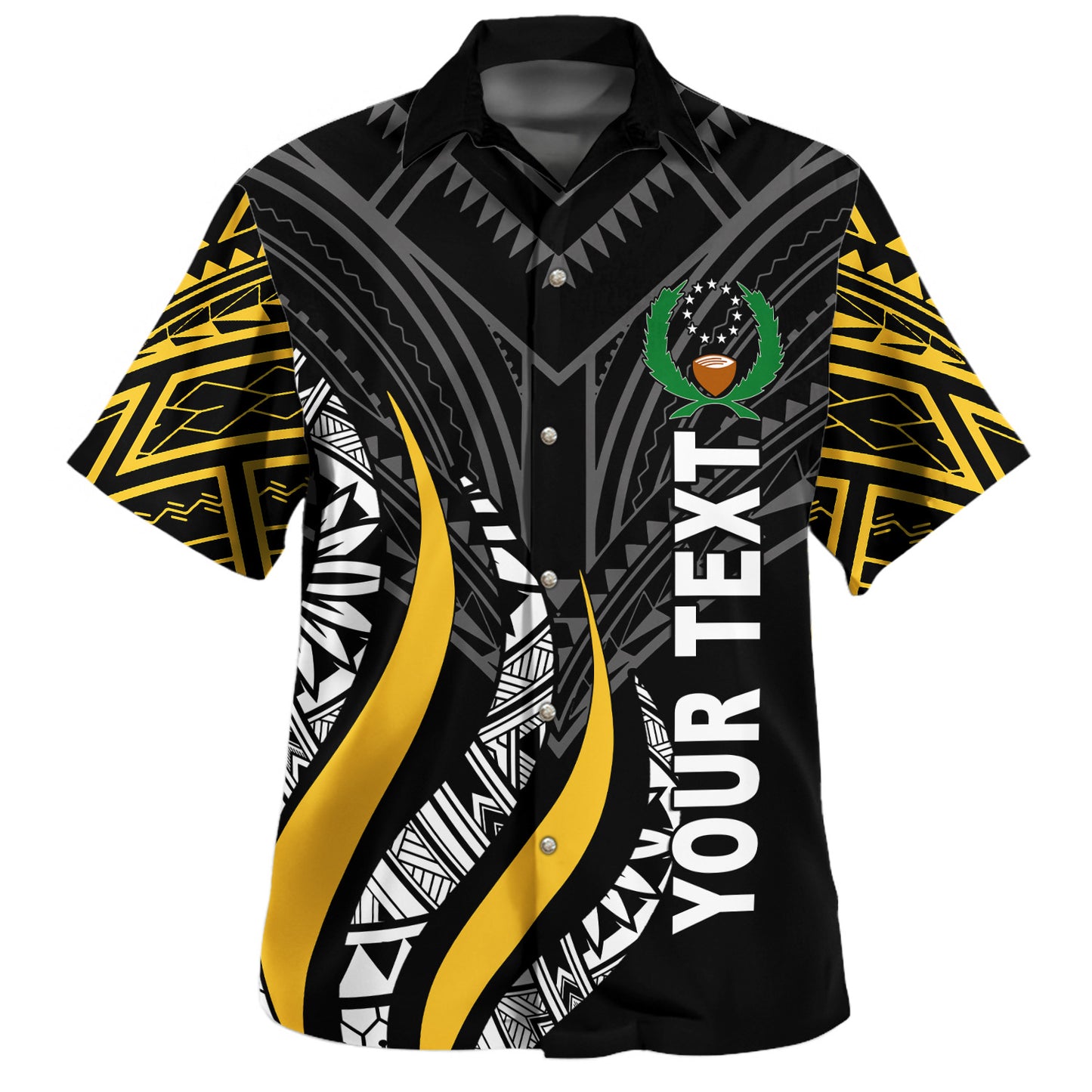 Pohnpei Custom Personalised Hawaiian Shirt Strong Fire Pattern Gold