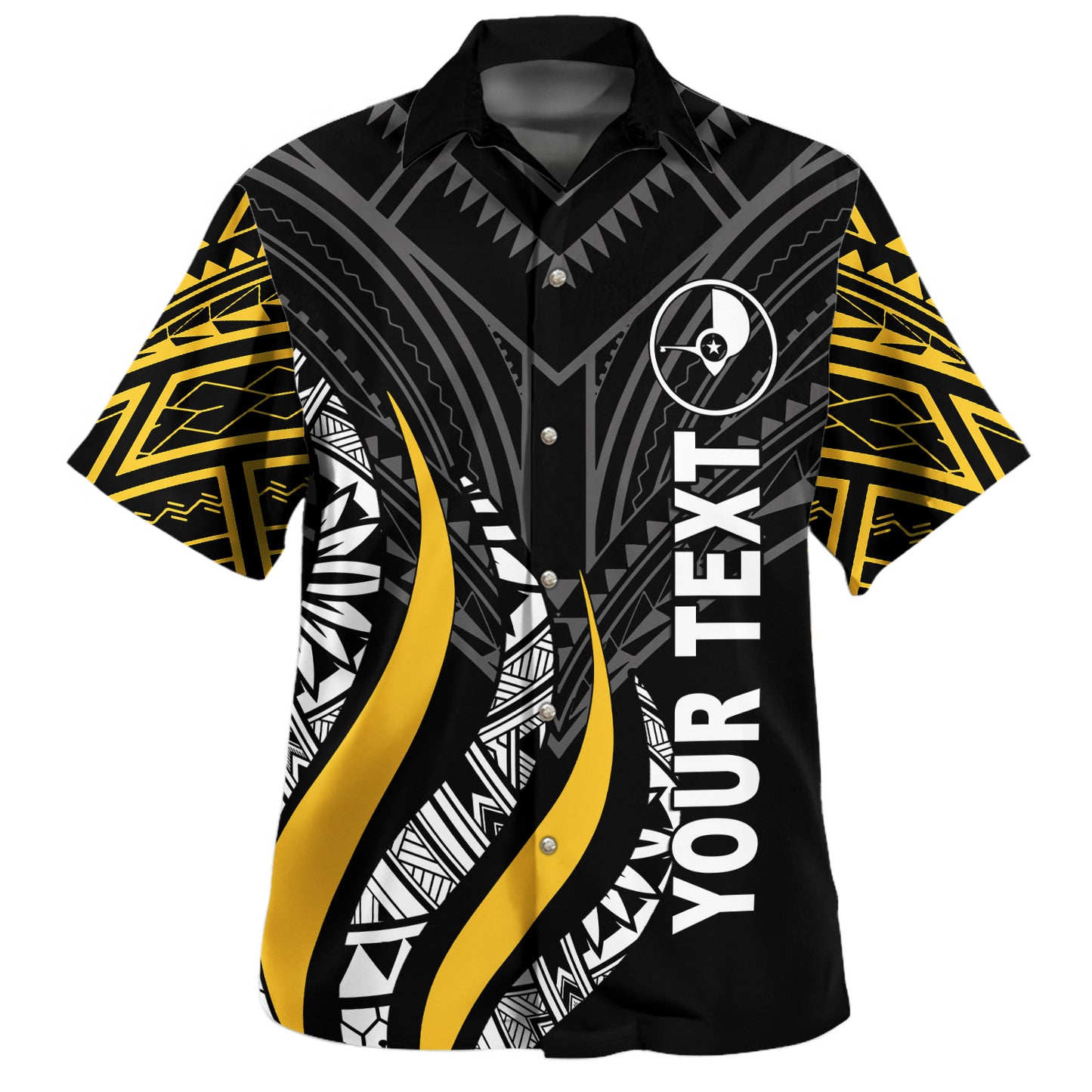 Kosrae Custom Personalised Hawaiian Shirt Strong Fire Pattern Gold