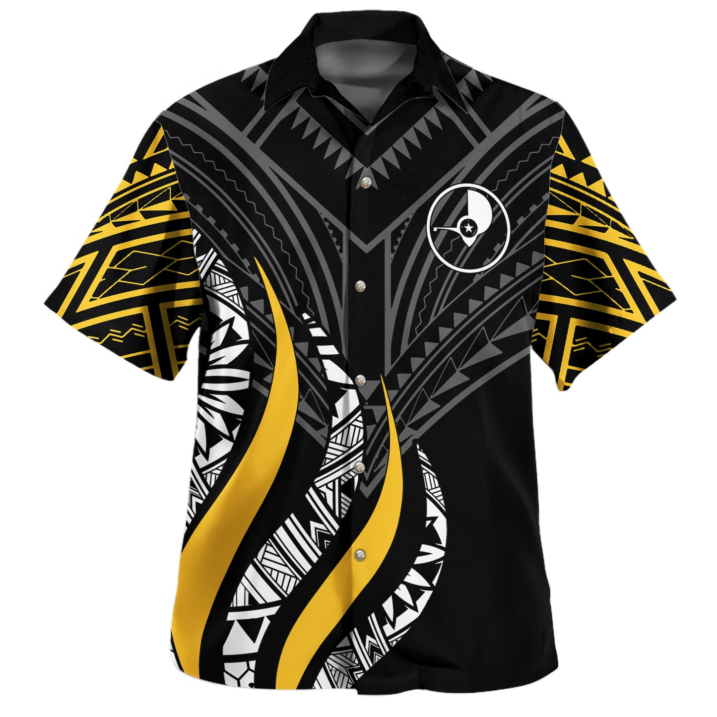 Kosrae Custom Personalised Hawaiian Shirt Strong Fire Pattern Gold