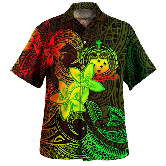 Samoa Hawaiian Shirt Plumeria Flowers Vintage Style Reggae Colors