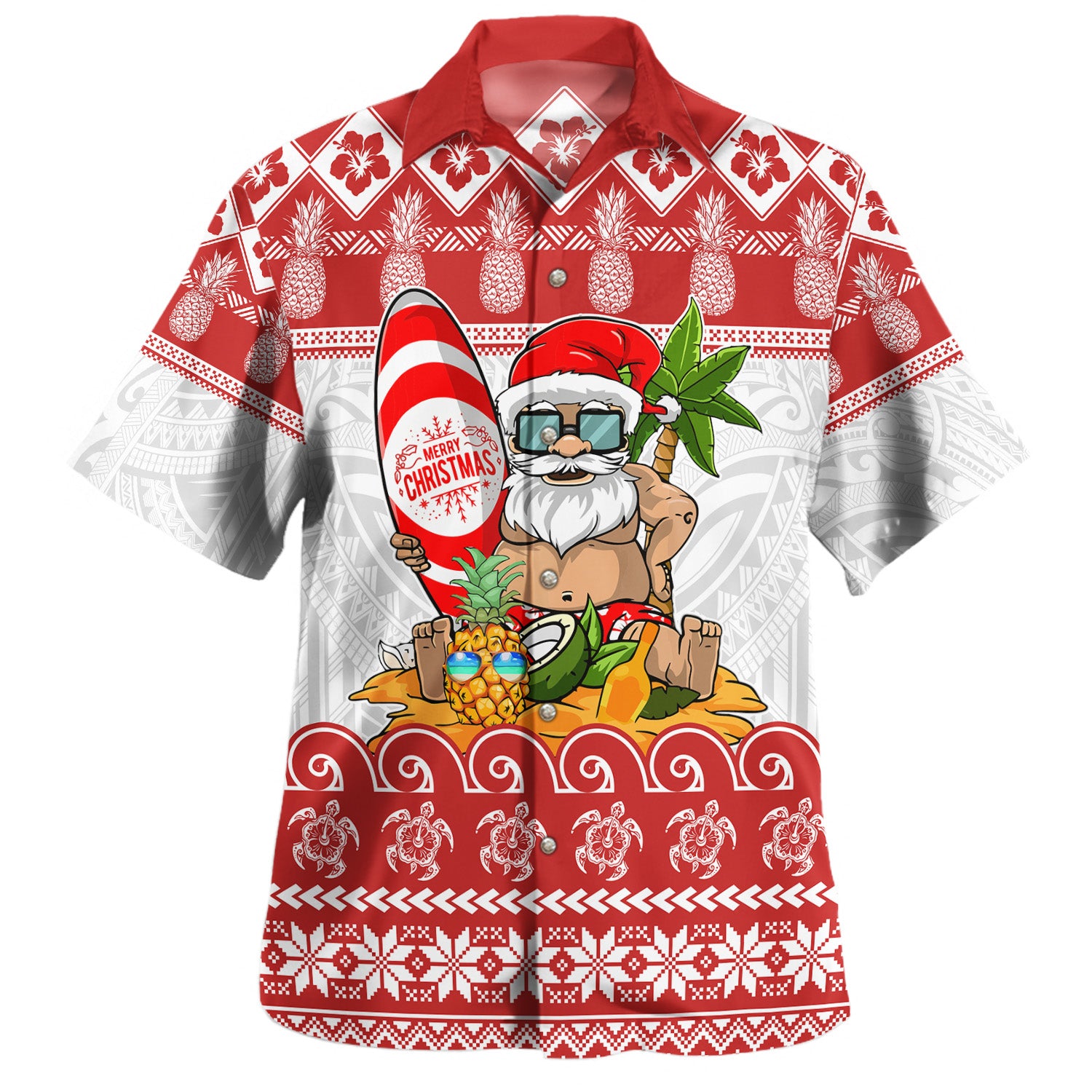 Hawaii Hawaiian Shirt Santa Surfing Merry Christmas Kanaka Maoli