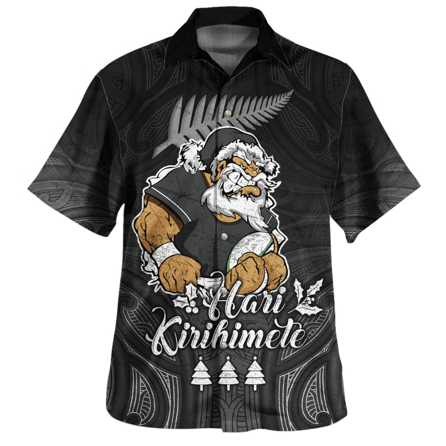 New Zealand Hawaiian Shirt Hari Kirihimete Rugby Santa Style