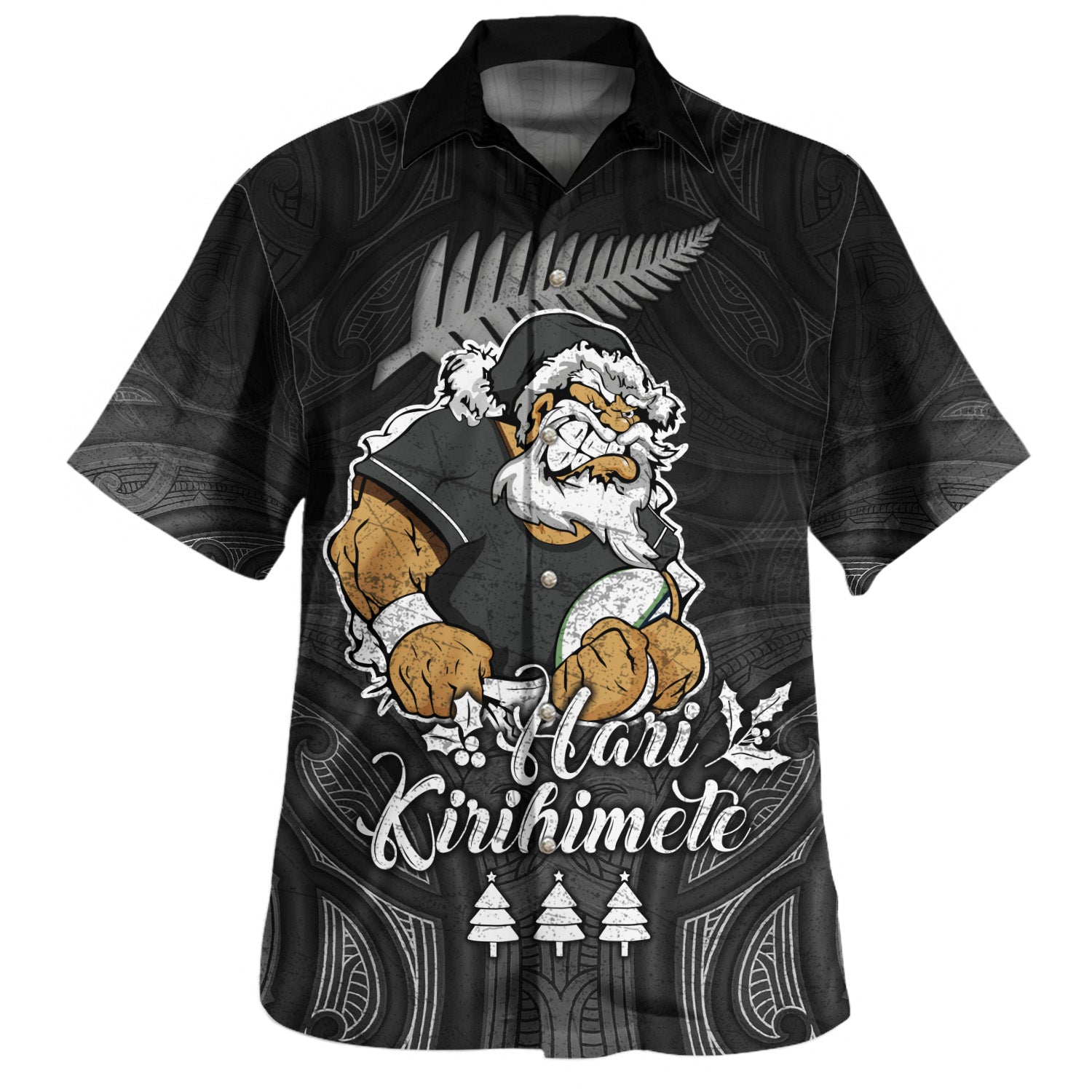 New Zealand Hawaiian Shirt Hari Kirihimete Rugby Santa Style