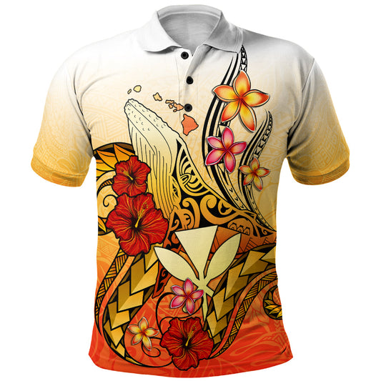 Hawaii Polo Shirt Humpback Whale with Hibiscus Plumeria