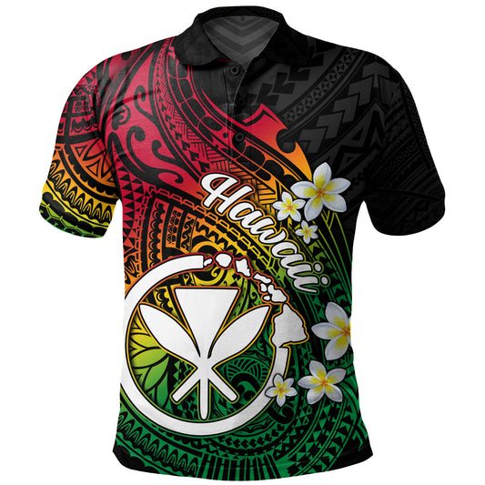 Hawaii Polo Shirt Custom Plumeria Flowers Tribal Motif Reggae