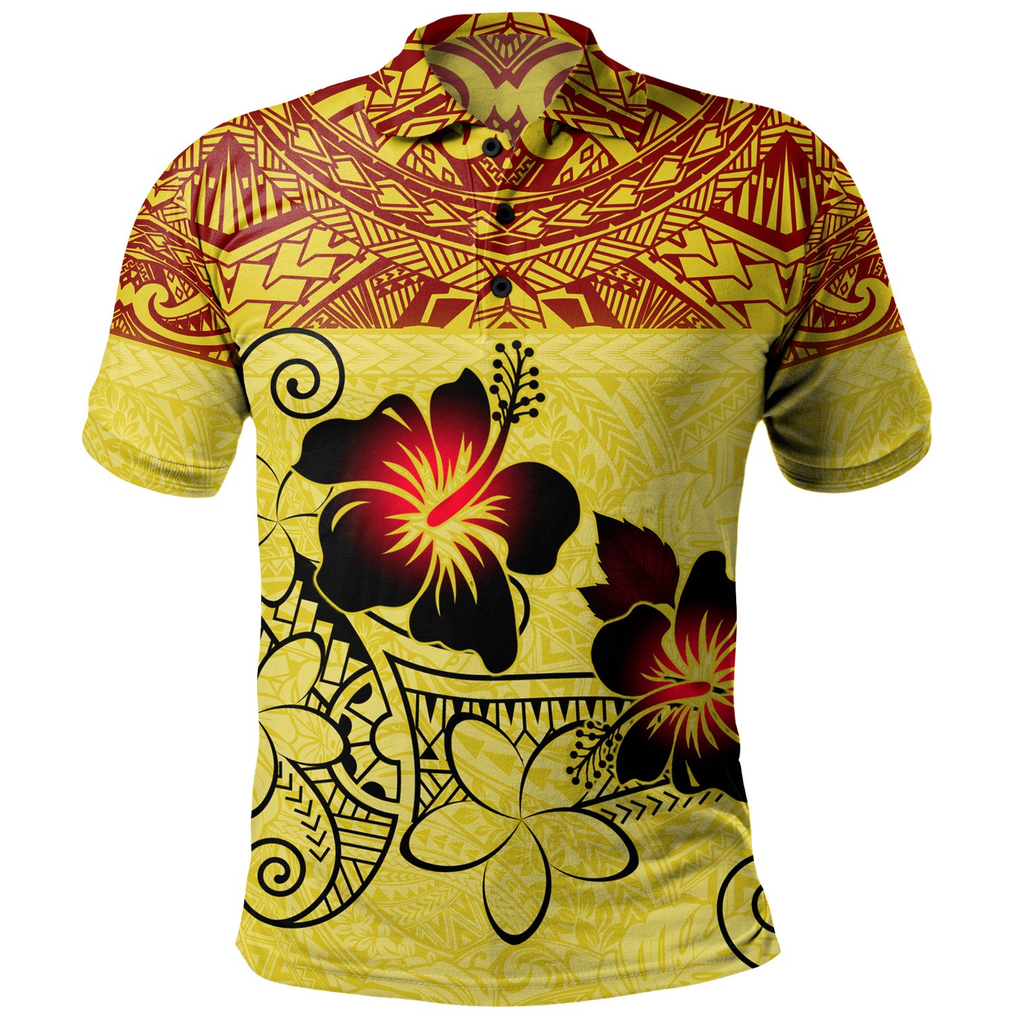 Hawaii Polo Shirt Polynesian Tribal Patterns Hibiscus Flowers Yellow Color