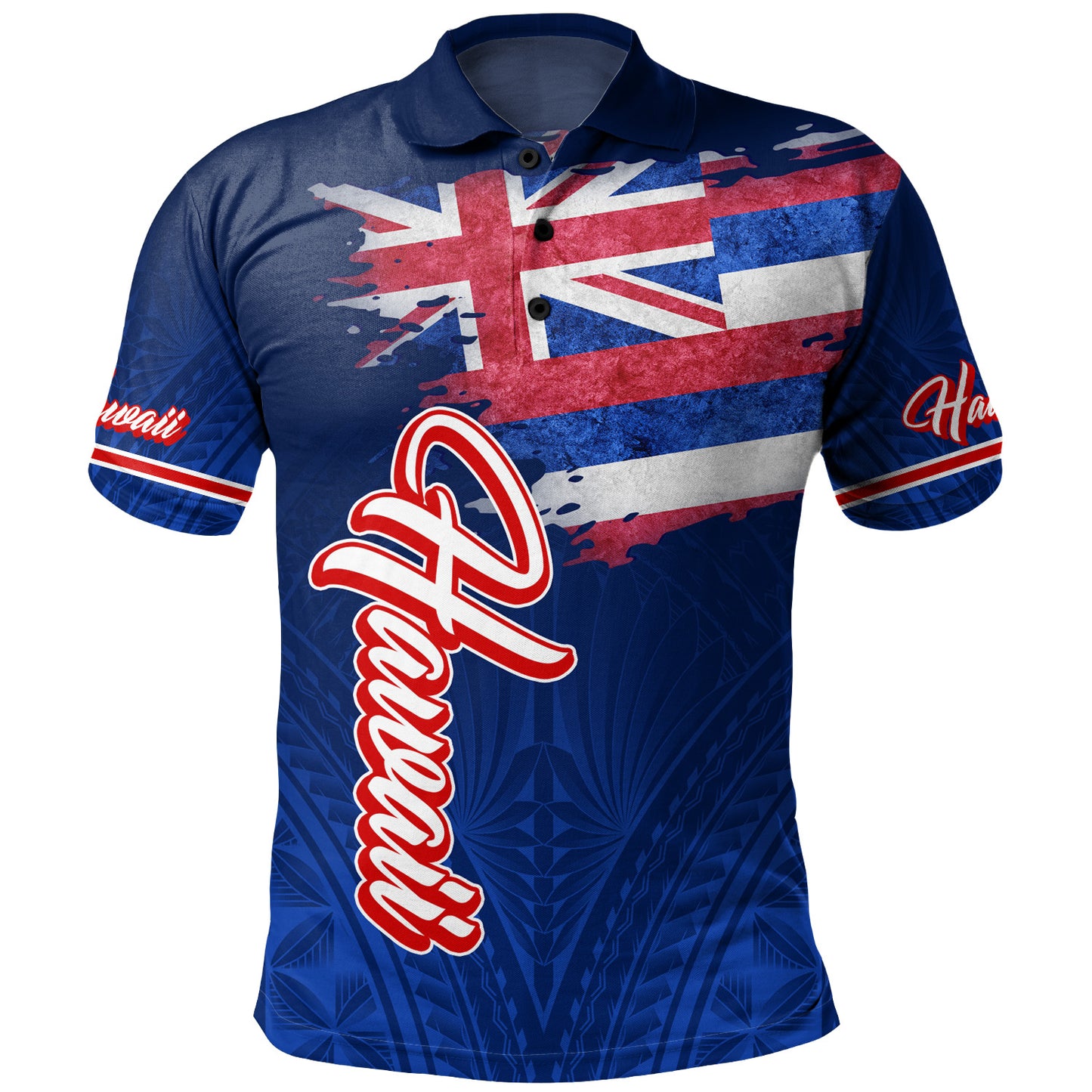 Hawaii Polo Shirt Hawaii Flag Blue Color Polynesian Patterns Grunge Style