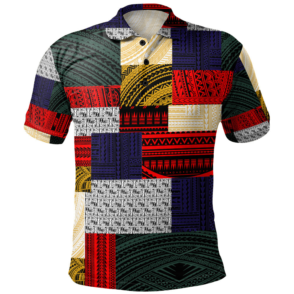 Polynesian Polo Shirt Retro Patchwork