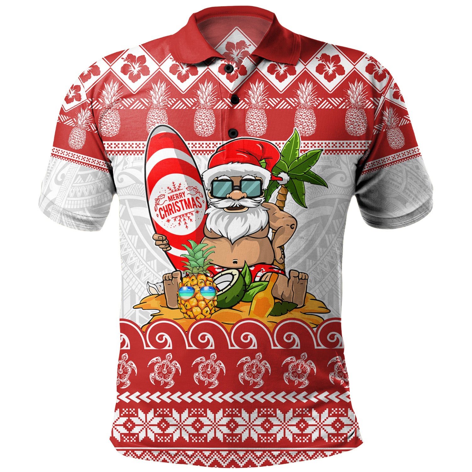 Hawaii Polo Shirt Santa Surfing Merry Christmas Kanaka Maoli