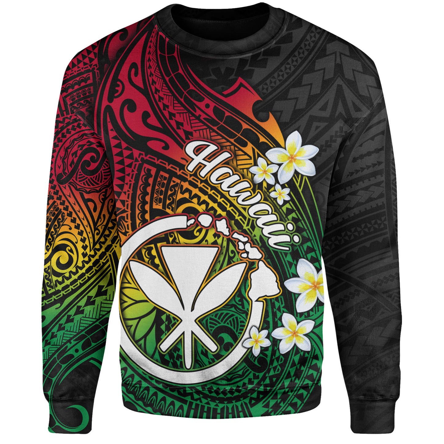 Hawaii Sweatshirt Custom Plumeria Flowers Tribal Motif Reggae