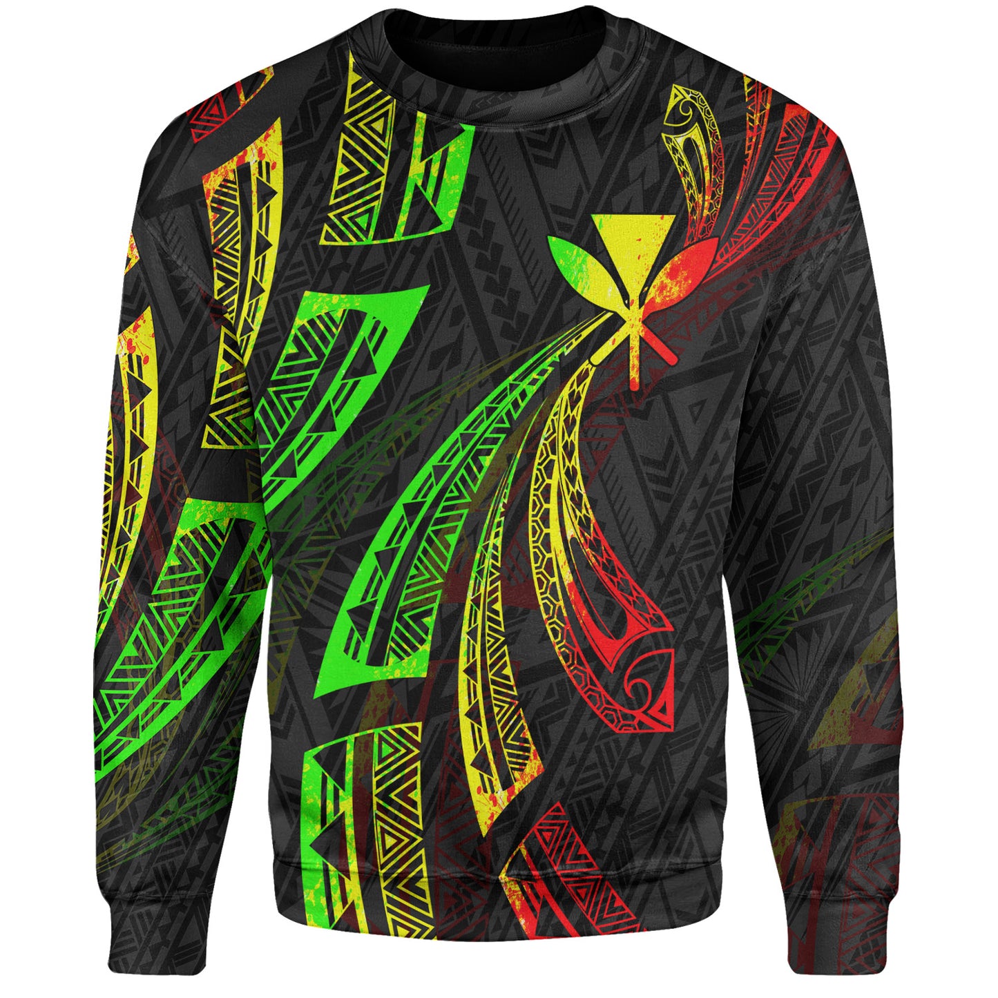 Hawaii Sweatshirt Kanaka Maoli Polynesian Pattern Reggae Color
