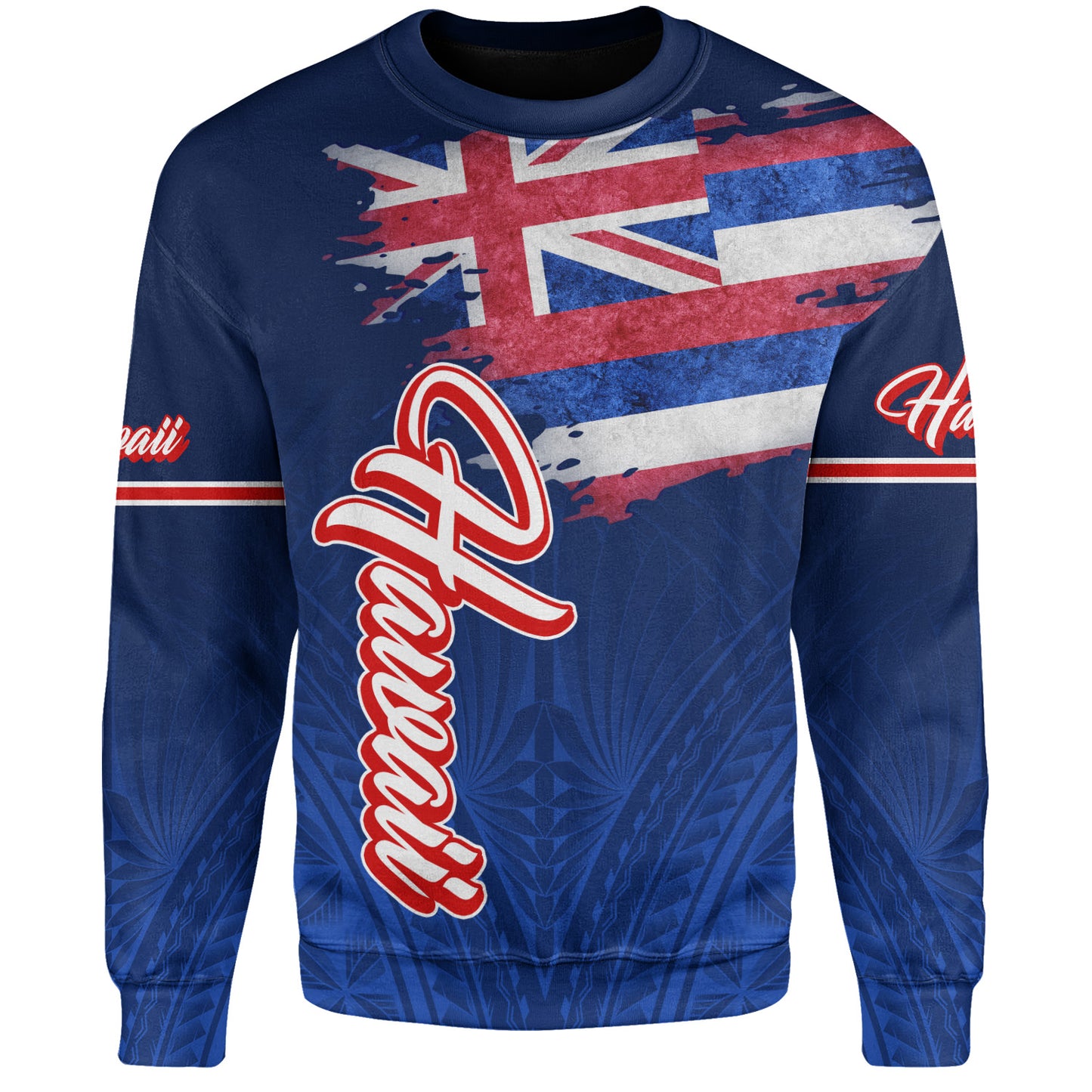 Hawaii Sweatshirt Hawaii Flag Blue Color Polynesian Patterns Grunge Style