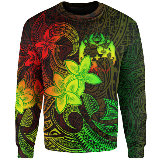 Tonga Sweatshirt Plumeria Flowers Vintage Style Reggae Colors