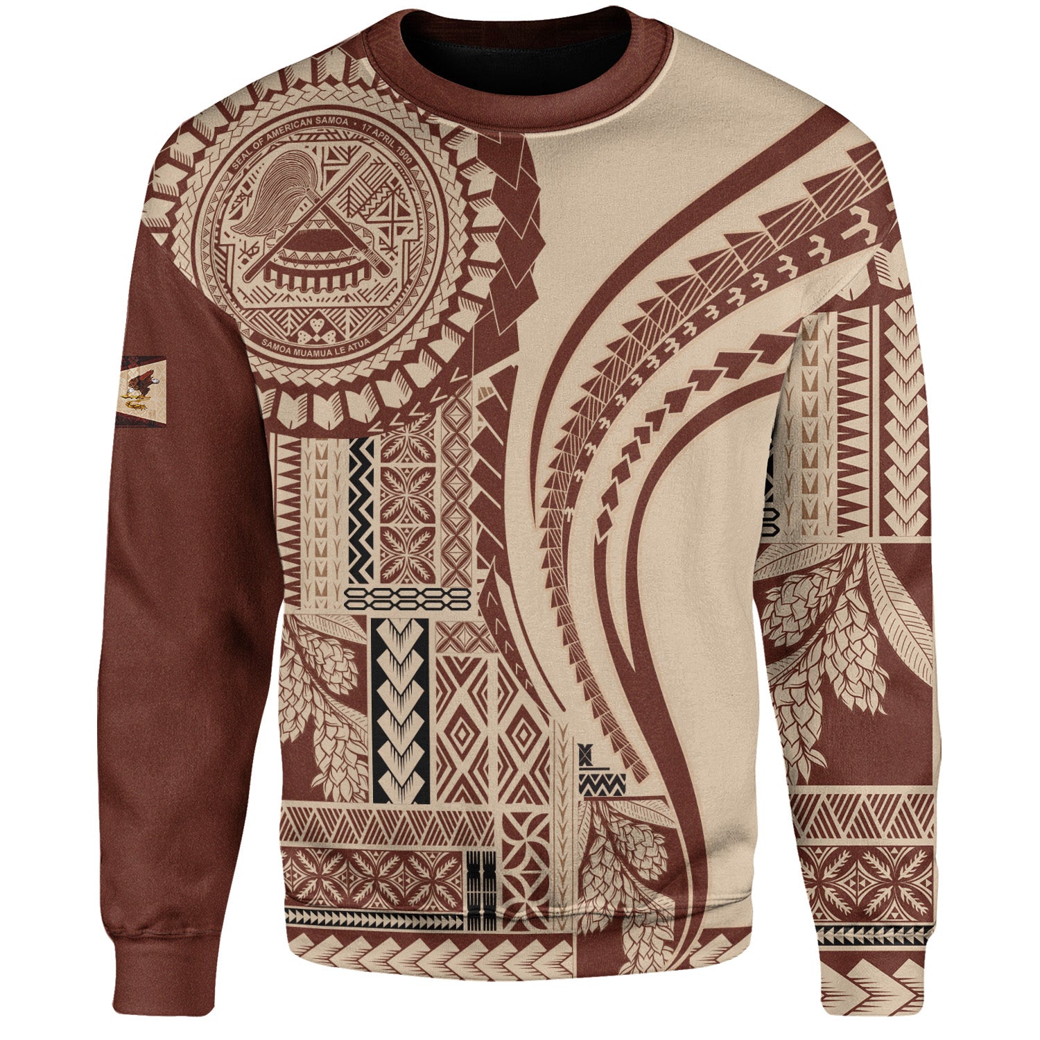 American Samoa Sweatshirt Samoan Siapo Brown Design