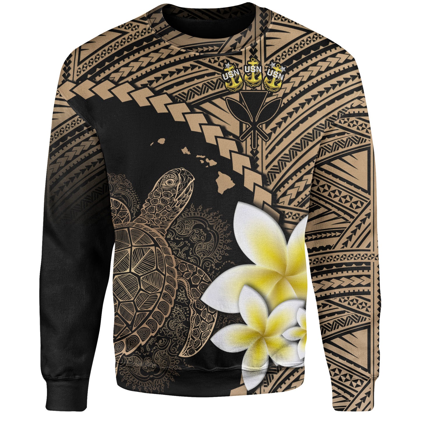 Ke Koa O Ke Kai Custom Personalised Sweatshirt Plumeria Sea Turtle Tattoo Tribal Design