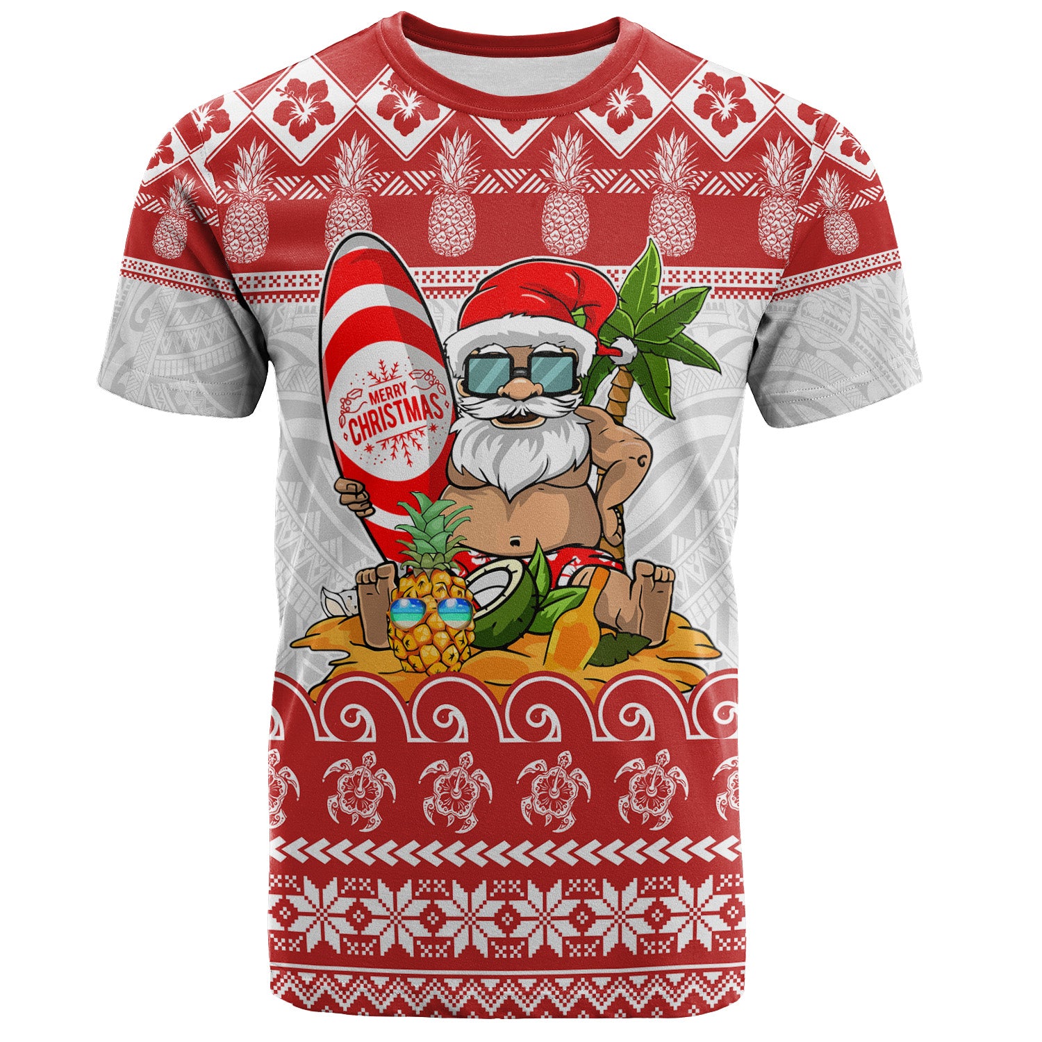 Hawaii T-Shirt Santa Surfing Merry Christmas Kanaka Maoli