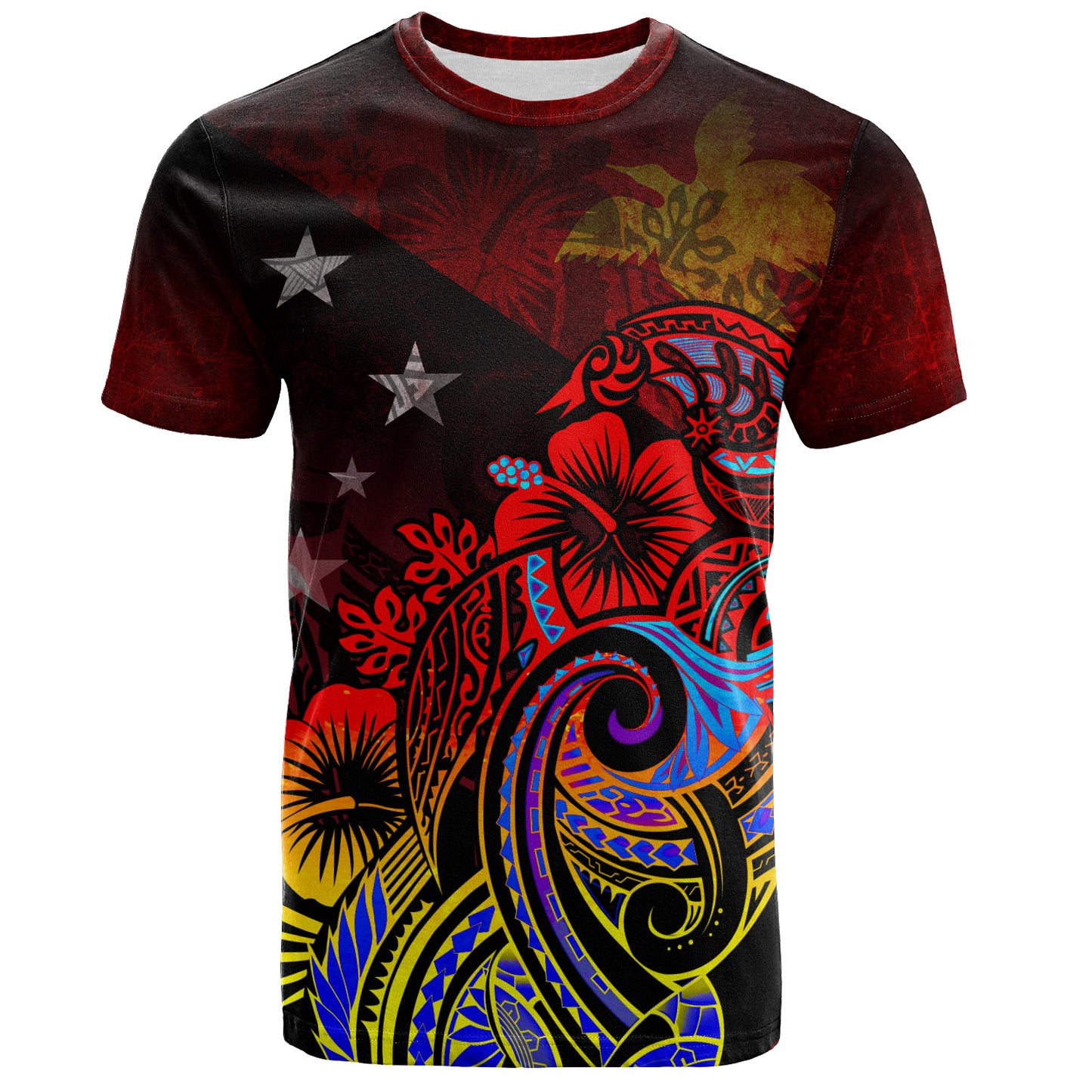 Papua New Guinea T-Shirt Birds Of Paradise With Flag Color Style