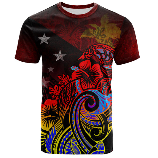 Papua New Guinea T-Shirt Birds Of Paradise With Flag Color Style