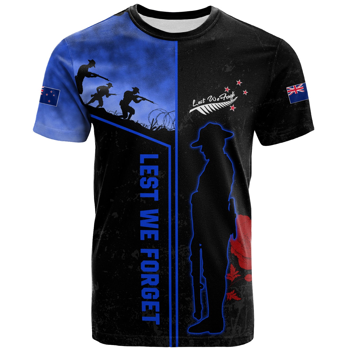 New Zealand T-Shirt Anzac Day Lest We Forget Poppy Flower Symbol