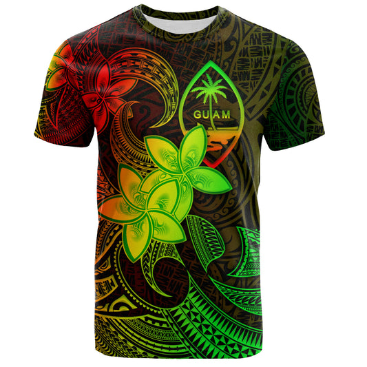 Guam T-Shirt Plumeria Flowers Vintage Style Reggae Colors