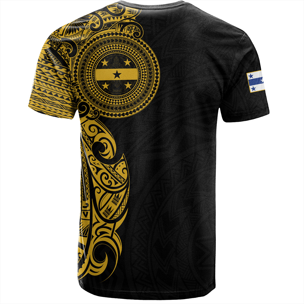 Gambier Islands T-Shirt Custom Polynesian Half Sleeve Gold Tattoo With Seal Black