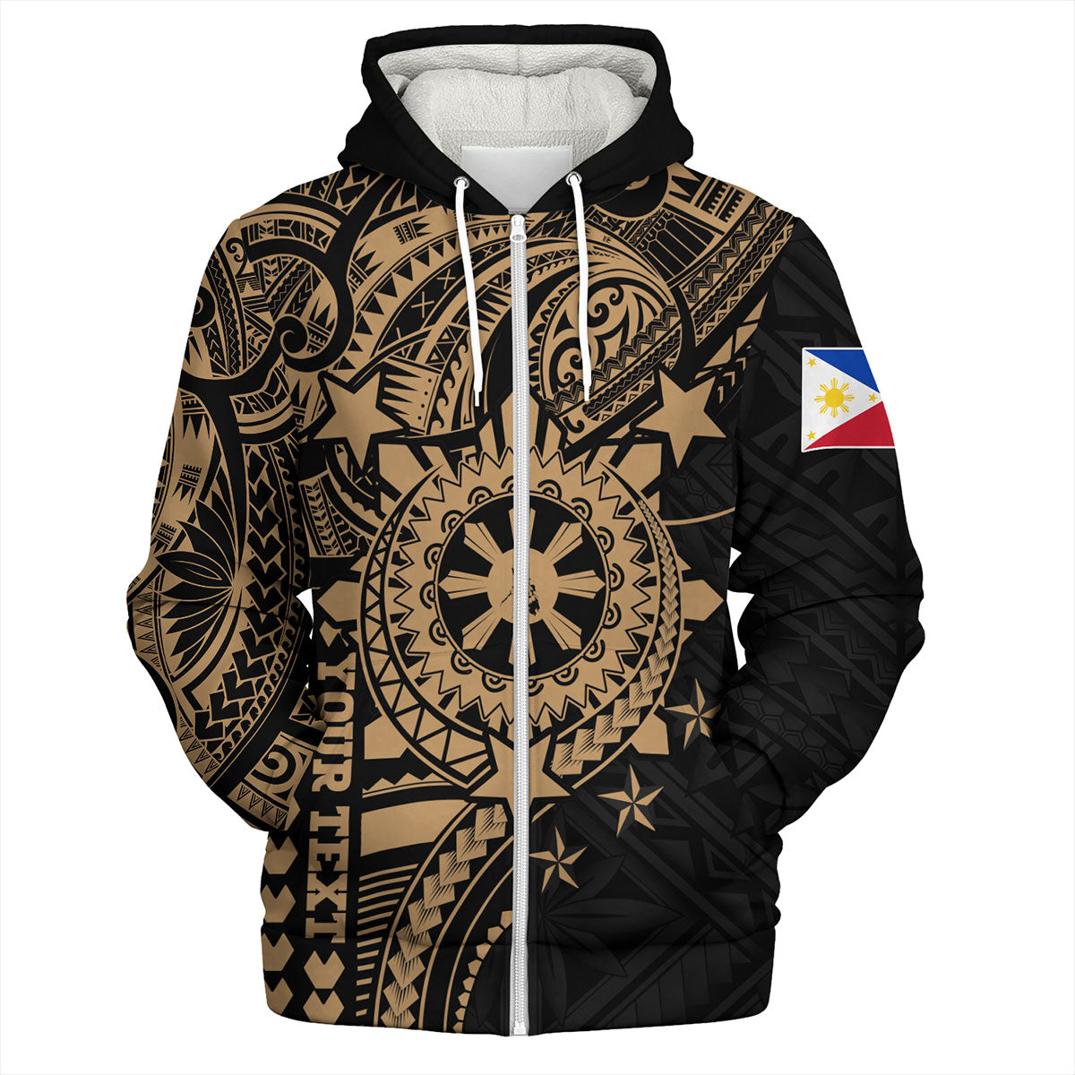 Philippines Filipinos Sherpa Hoodie - Proud To Be Filipino Tribal Sun Batok Gold Style