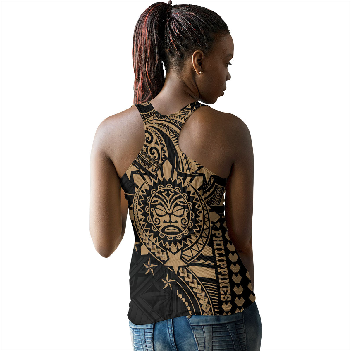 Philippines Filipinos Women Tank - Proud To Be Filipino Tribal Sun Batok Gold Style