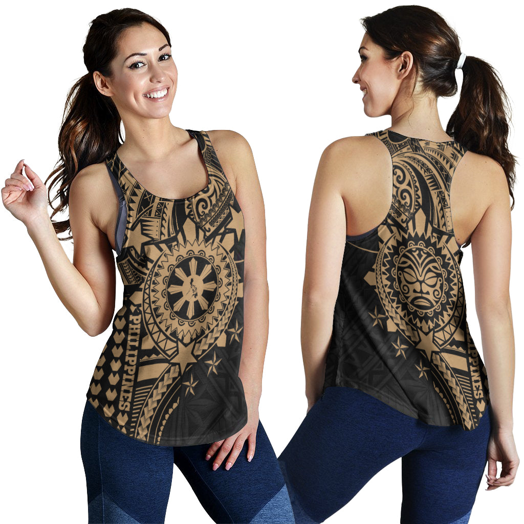 Philippines Filipinos Women Tank - Proud To Be Filipino Tribal Sun Batok Gold Style