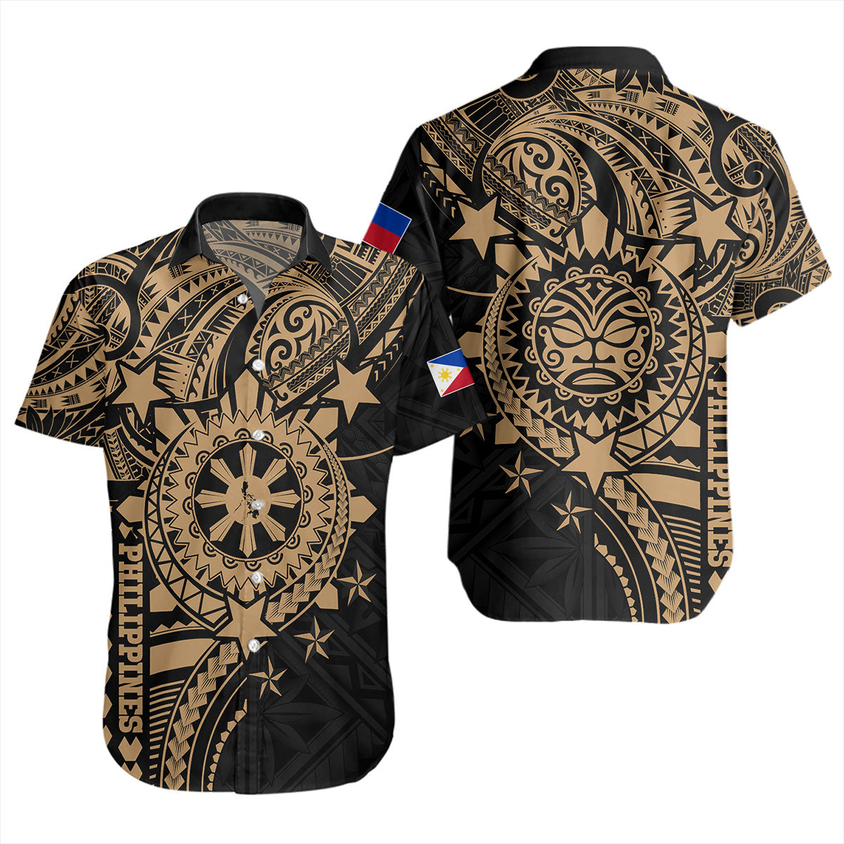 Philippines Filipinos Short Sleeve Shirt - Proud To Be Filipino Tribal Sun Batok Gold Style