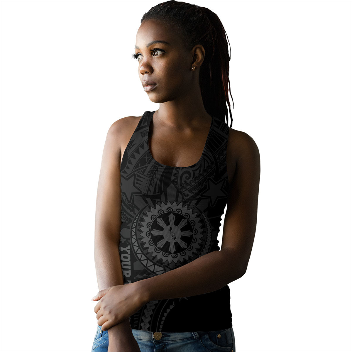 Philippines Filipinos Women Tank - Proud To Be Filipino Tribal Sun Batok Grey Style
