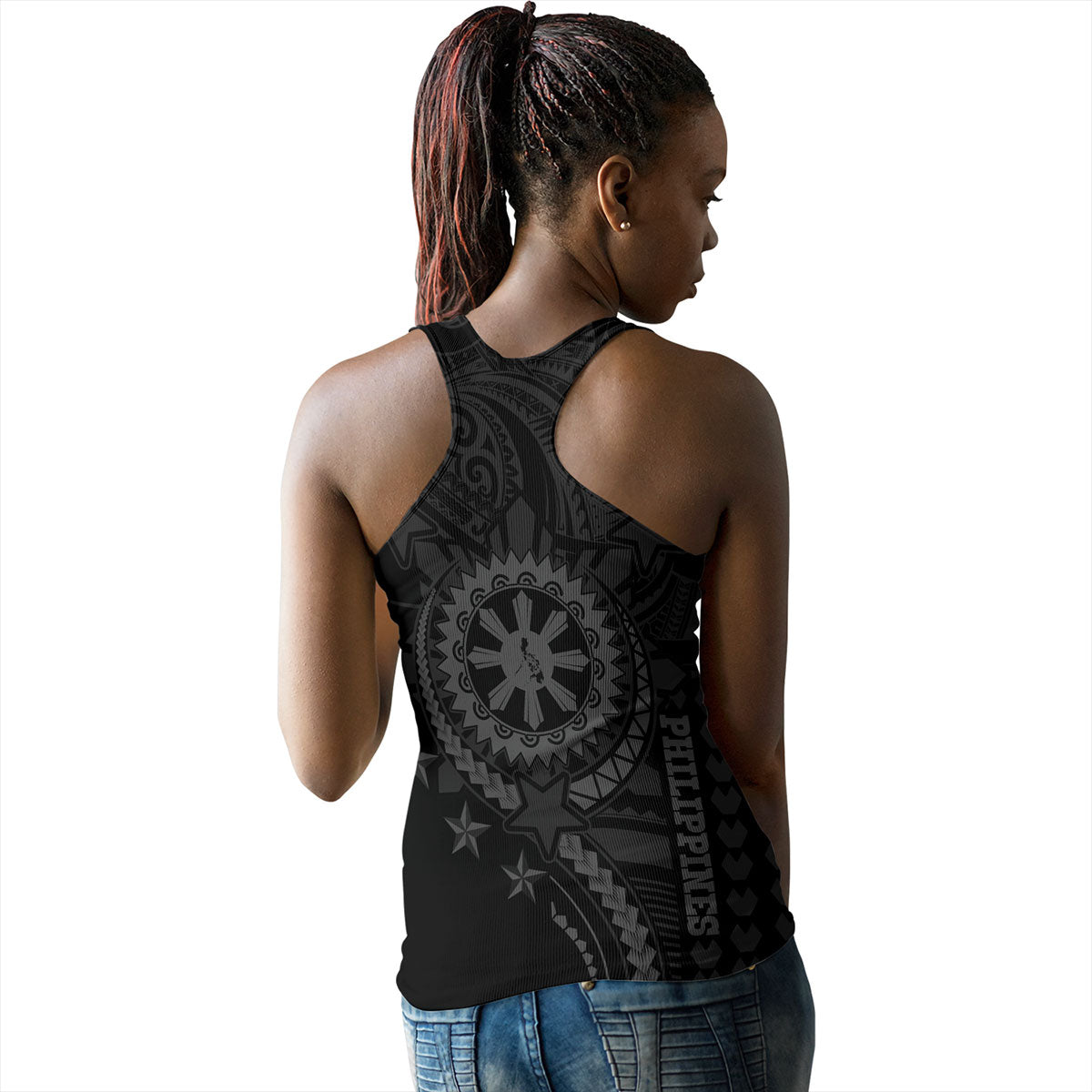Philippines Filipinos Women Tank - Proud To Be Filipino Tribal Sun Batok Grey Style