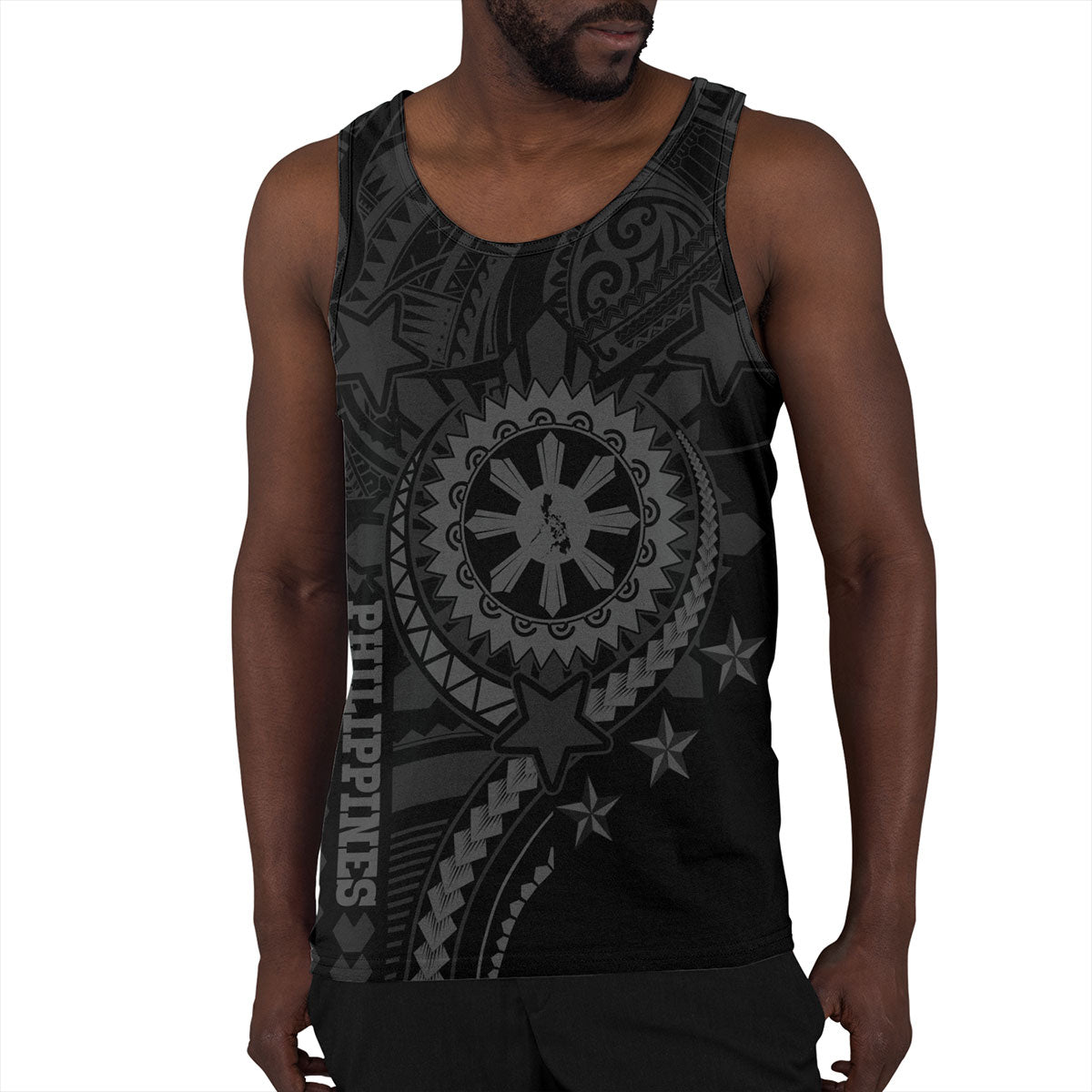 Philippines Filipinos Tank Top - Proud To Be Filipino Tribal Sun Batok Grey Style