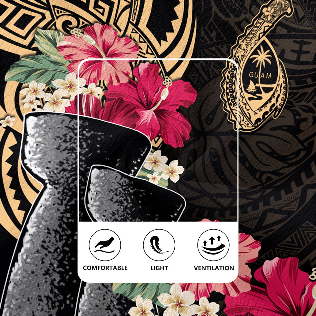 Guam Rugby Jersey Black Latte Stone With Hibiscus Flower Tribal