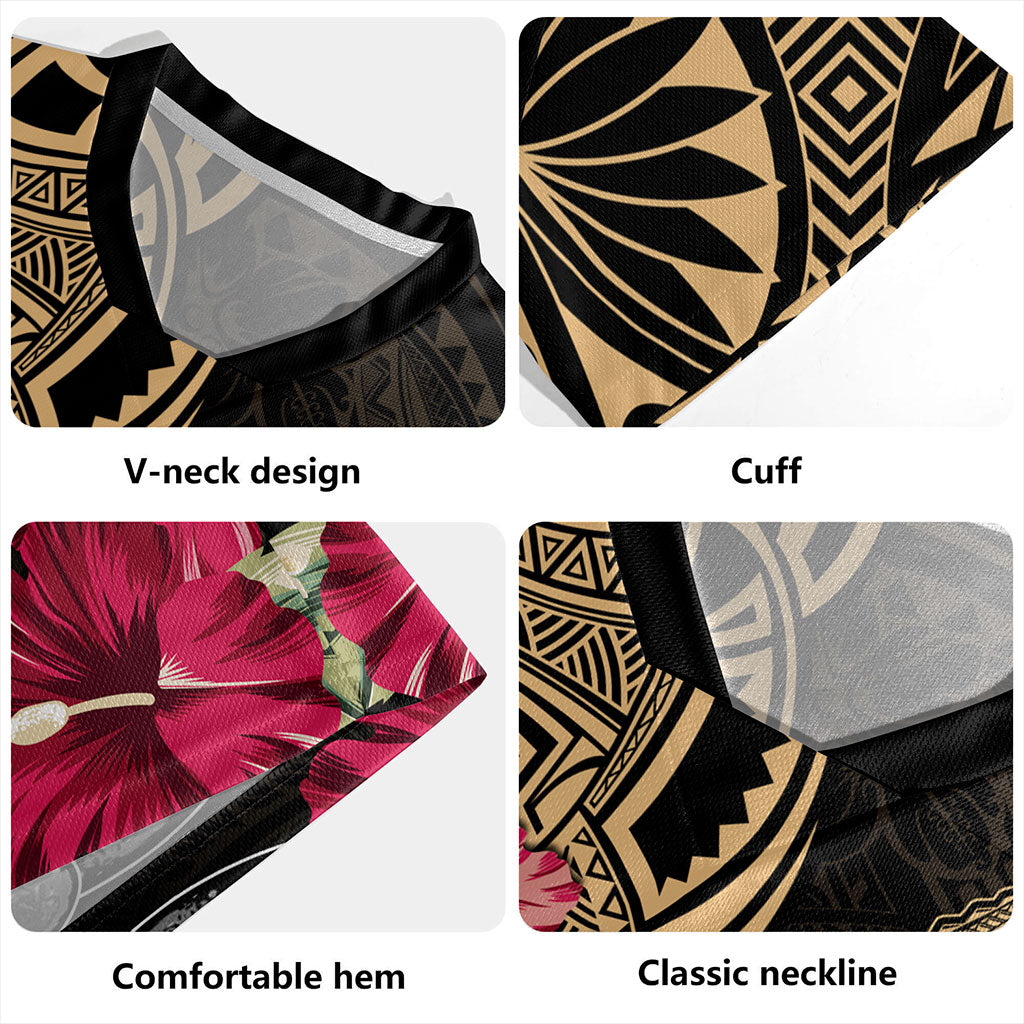 Guam Rugby Jersey Black Latte Stone With Hibiscus Flower Tribal